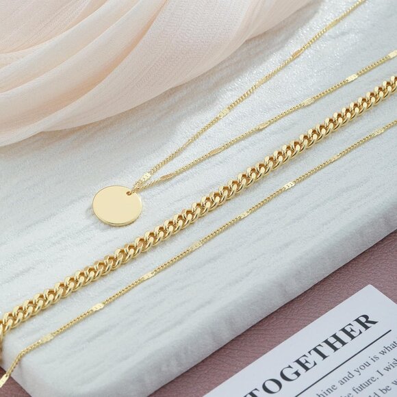 14K Gold Plated Layering Necklaces For Women Gold Necklace Set, Cuban Link, Snak - Picture 7 of 9